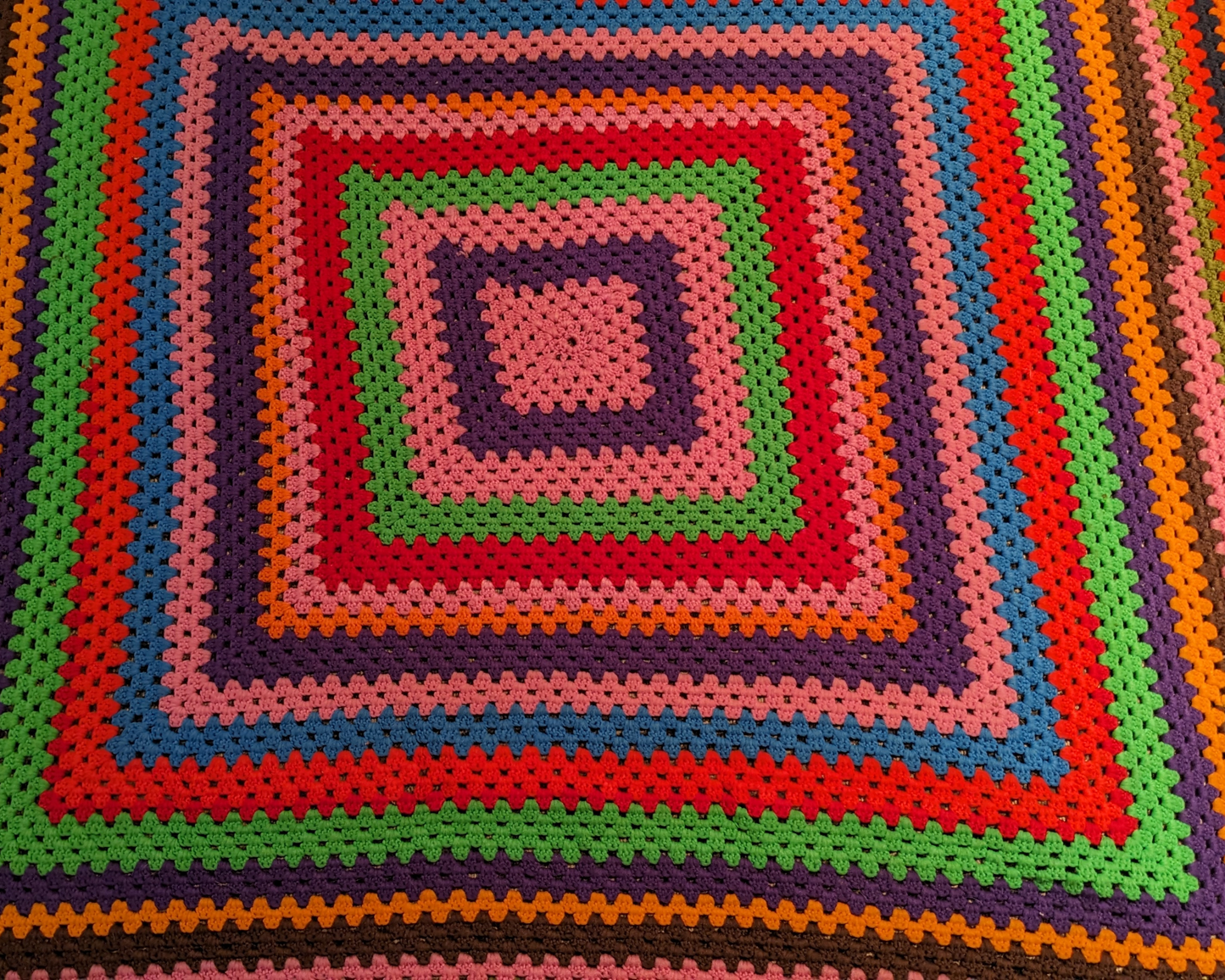 Vintage 1980's Rainbow, Synthetic Wool, Small Crochet Blanket