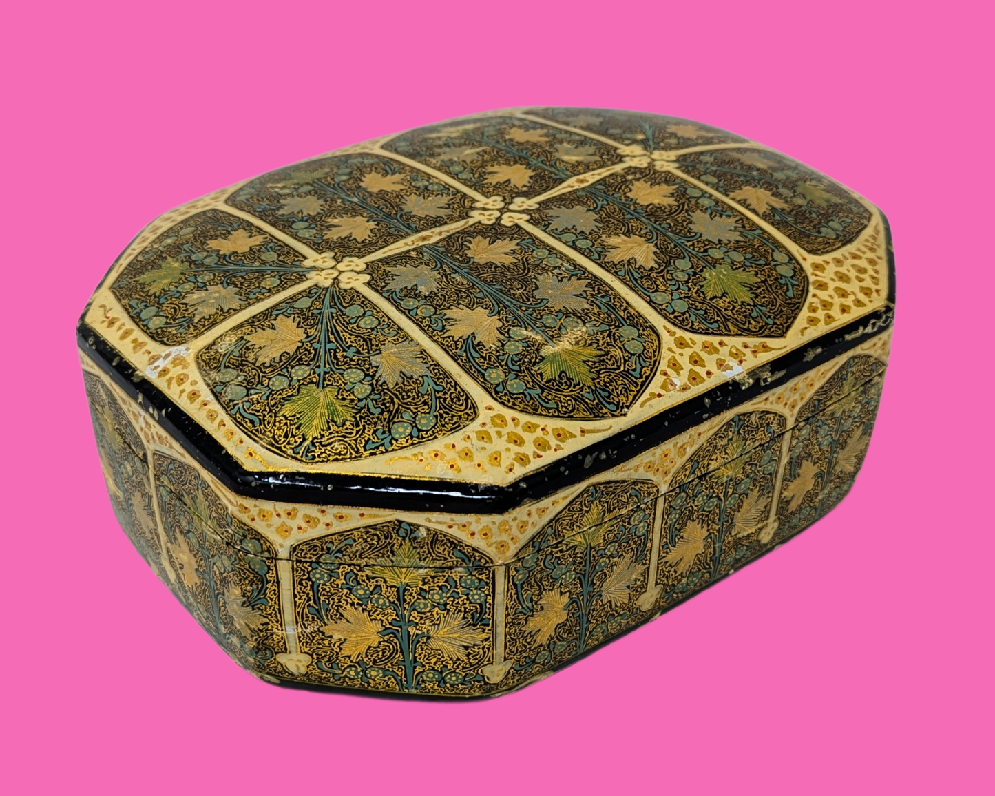 Vintage Wooden Box Decorated in Kashmir India