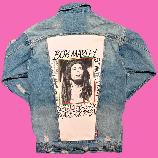 Bob Marley Upcycled Denim Jacket Size L for Women
