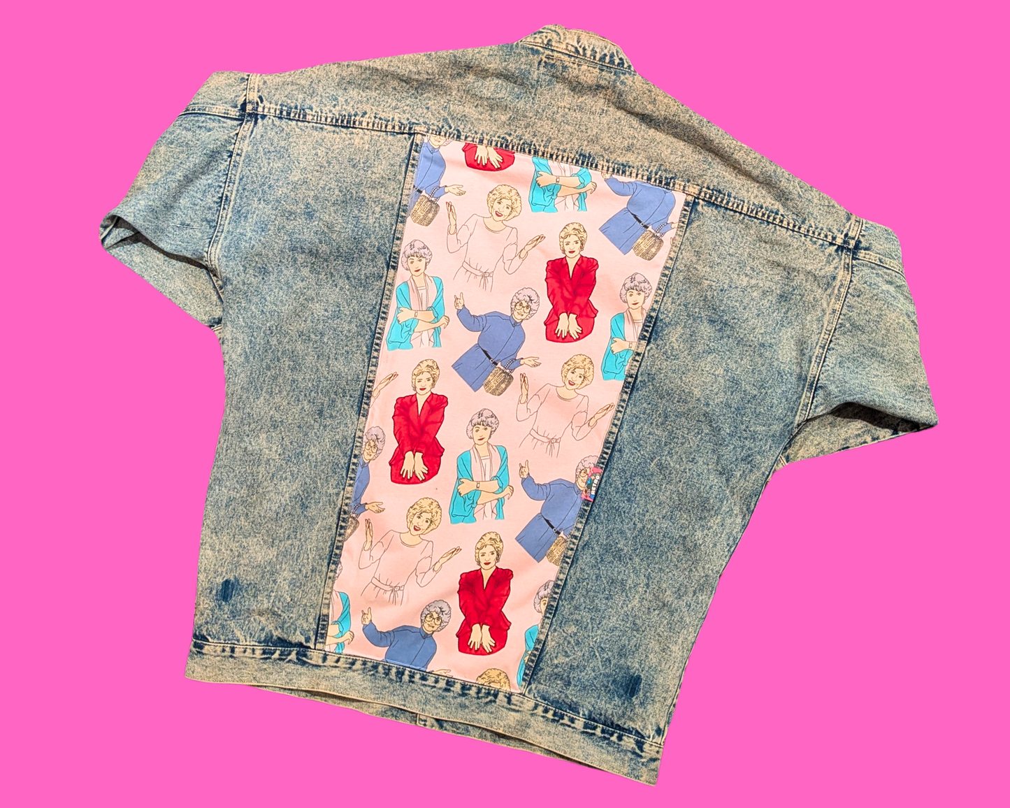 Handmade, Upcycled Golden Girls Denim Jacket L