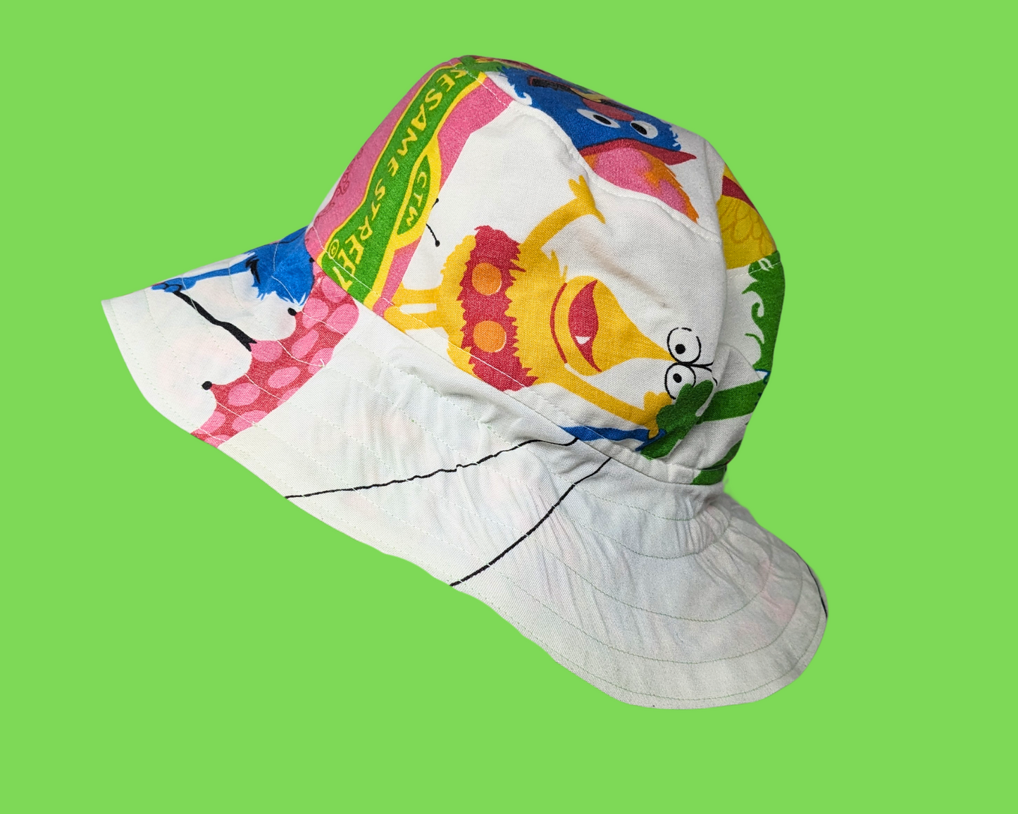 Handmade and Upcycled Vintage Sesame Street Bedsheet Reversible Bucket Hat