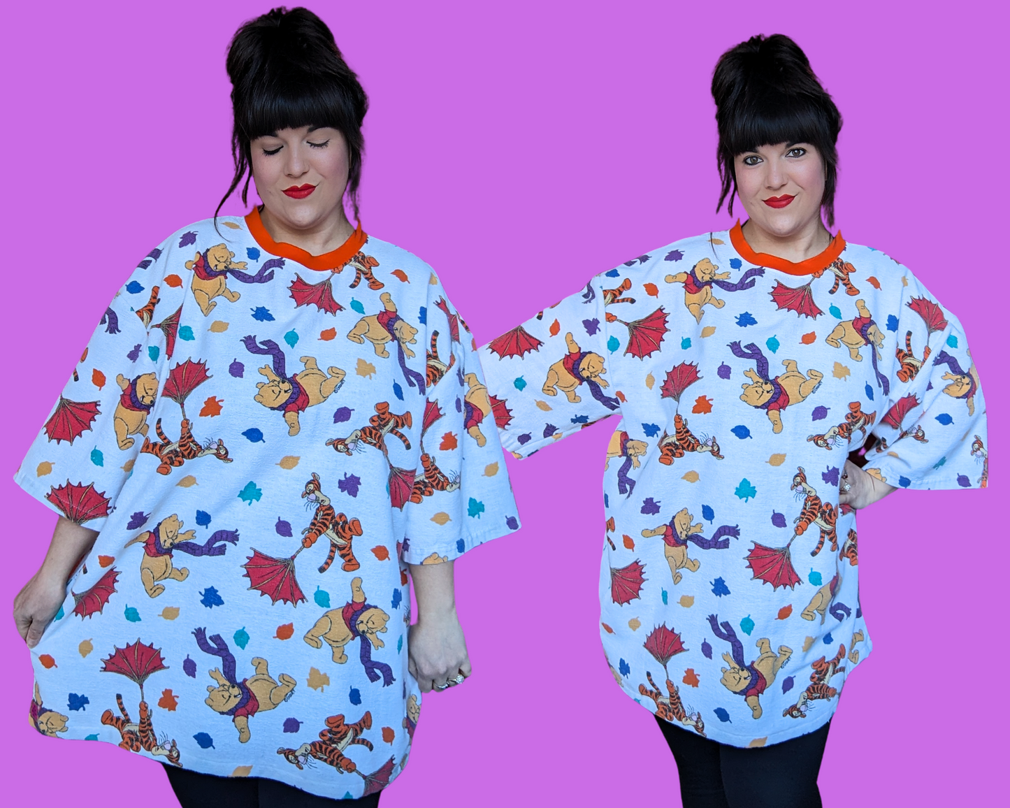 T-shirt en flanelle Winnie l'ourson fait main et recyclé, taille 2XL