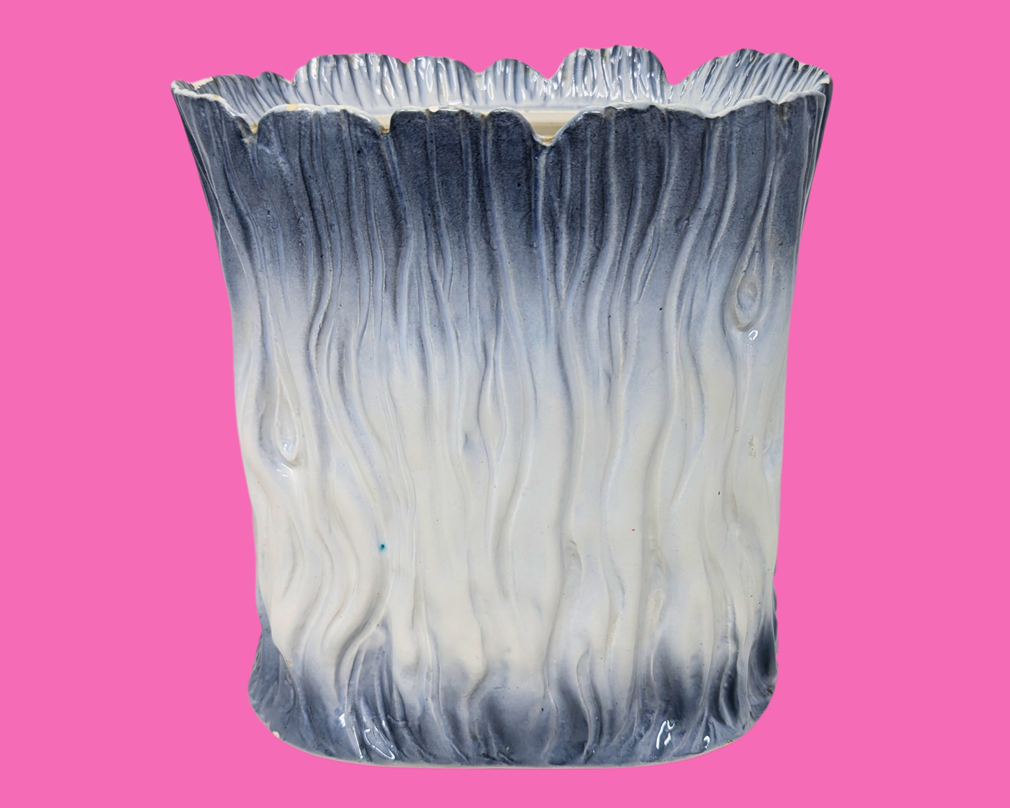 Vase vintage en forme de tronc d'arbre peint à la main, petits animaux de la forêt, années 1960