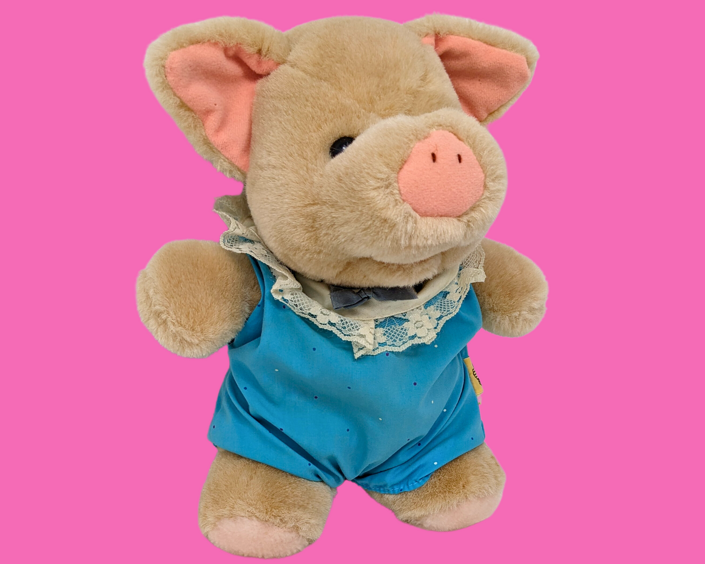 Adorable petit cochon en peluche vintage des années 1980