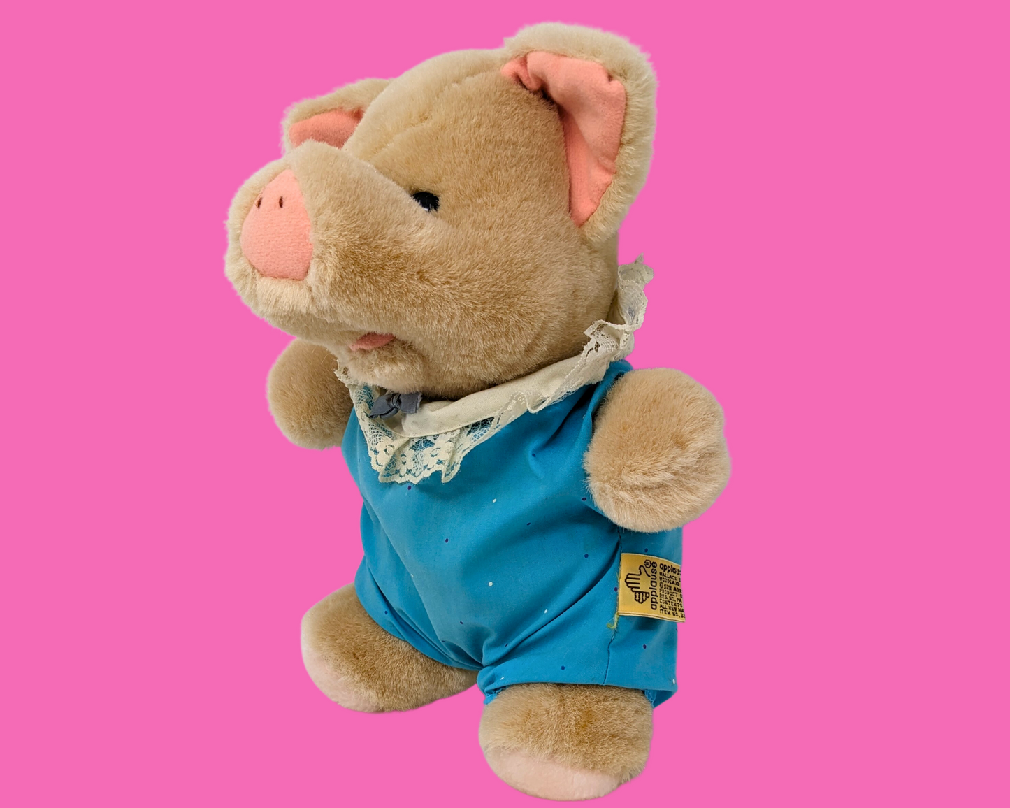 Adorable petit cochon en peluche vintage des années 1980