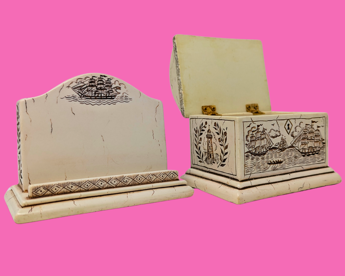 Petite boîte vintage des années 1990 et porte-cartes de visite assorti