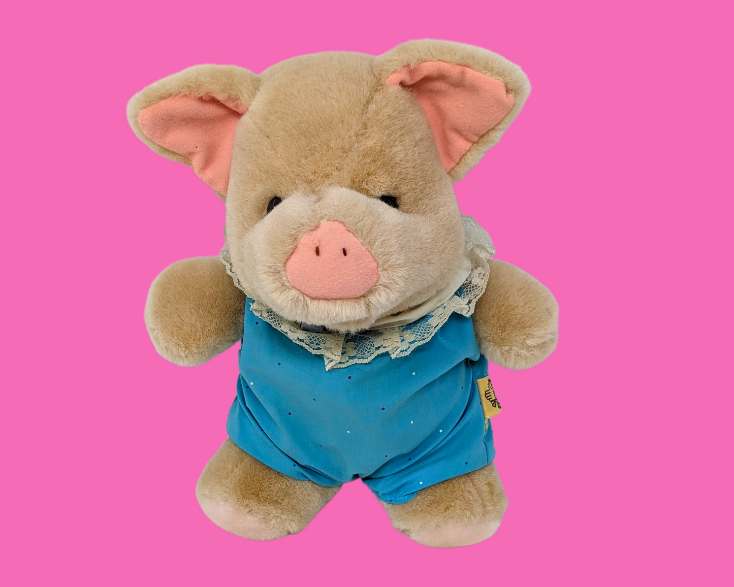Adorable petit cochon en peluche vintage des années 1980