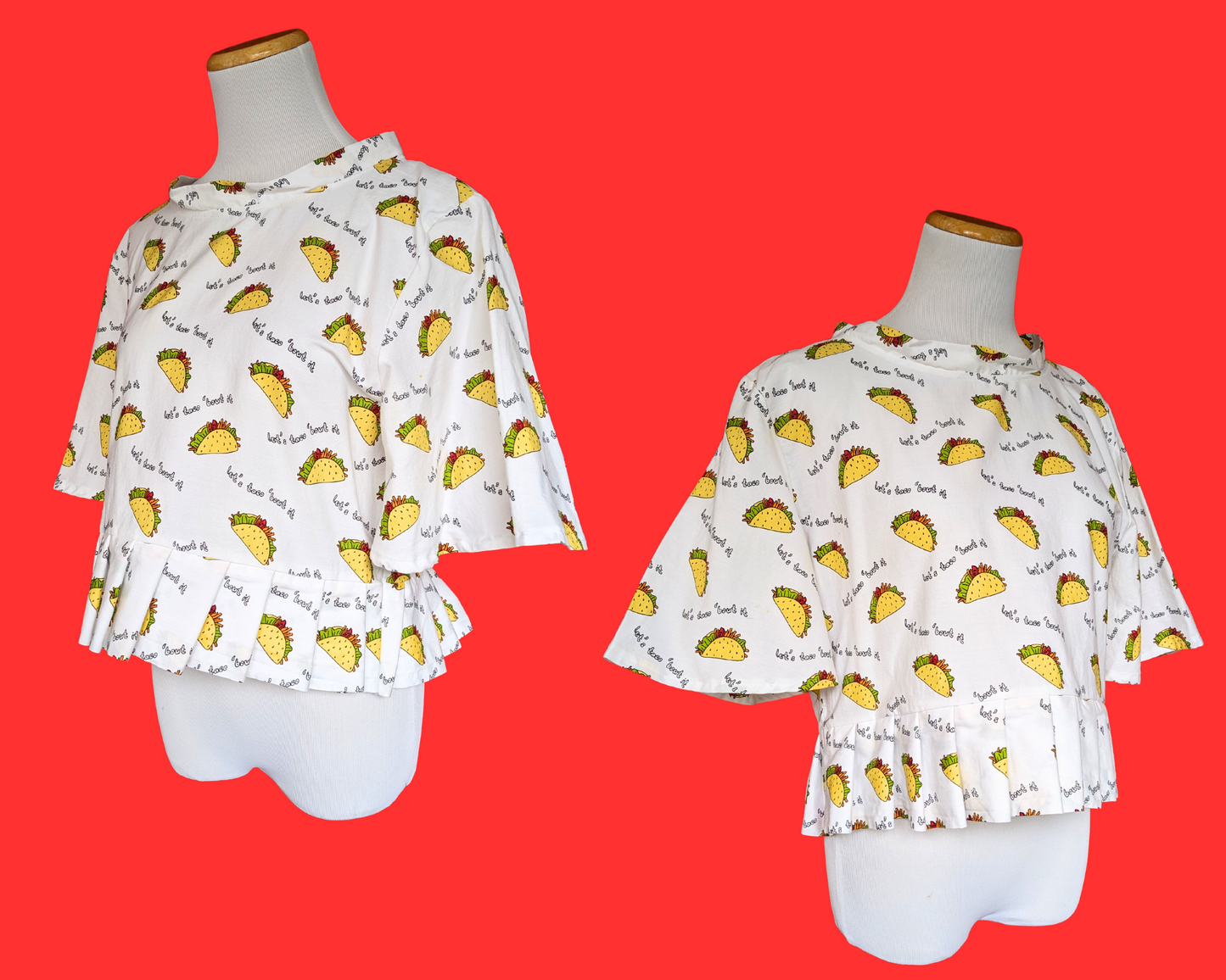 Handmade, Upcycled Let's Taco 'Bout It Bedsheet Blouse Size M with Matching Bucket Hat
