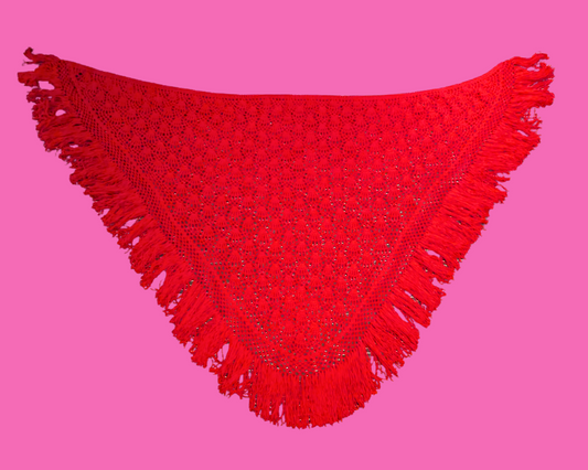 Châle vintage en laine rouge au crochet des années 1970