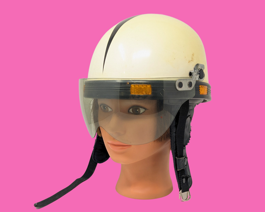 Casque de moto vintage noir et blanc des années 1970, fabriqué au Japon