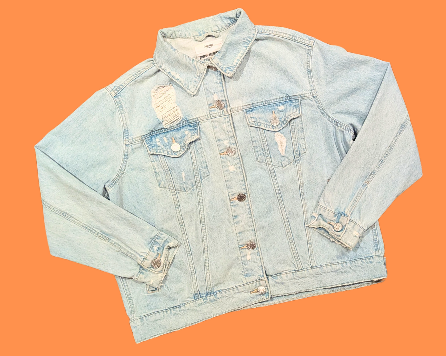 Handmade, Upcycled Garfield T-Shirt Denim Jacket Size S