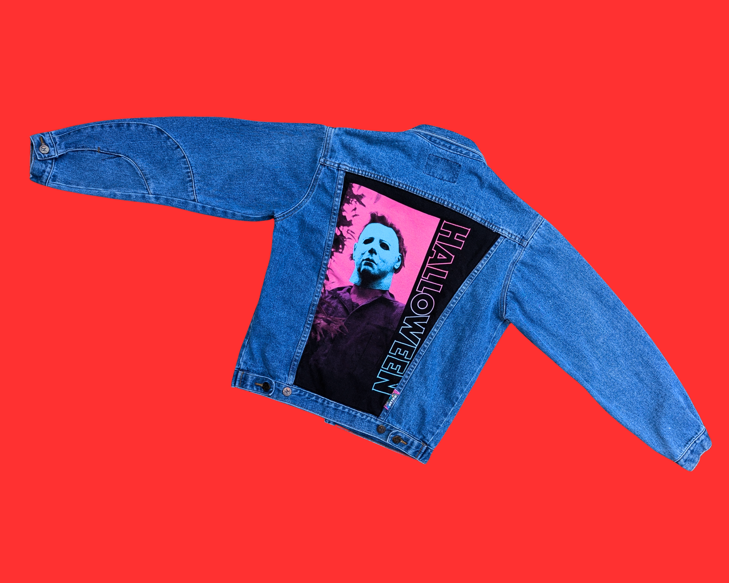Handmade, Upcycled Halloween Denim Jacket Size XL (US 18)