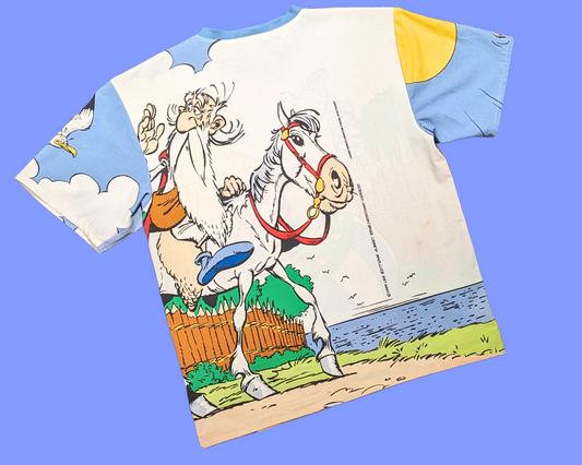 Handmade, Upcycled Vintage 1999 RARE Astérix & Obélix Bedsheet T-Shirt Size M