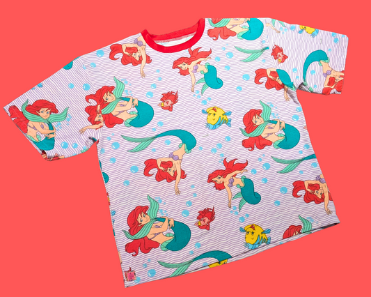 Made-To- Order Handmade, Upcycled Little Mermaid Flannel Bedsheet T-Shirt Size Oversized S-M or 2XL