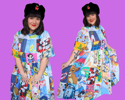 Robe t-shirt patchwork Walt Disney, faite main et recyclée, taille S à XL