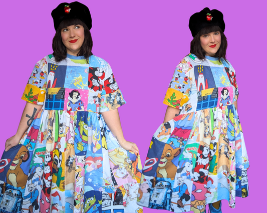 Robe t-shirt patchwork Walt Disney, faite main et recyclée, taille S à XL