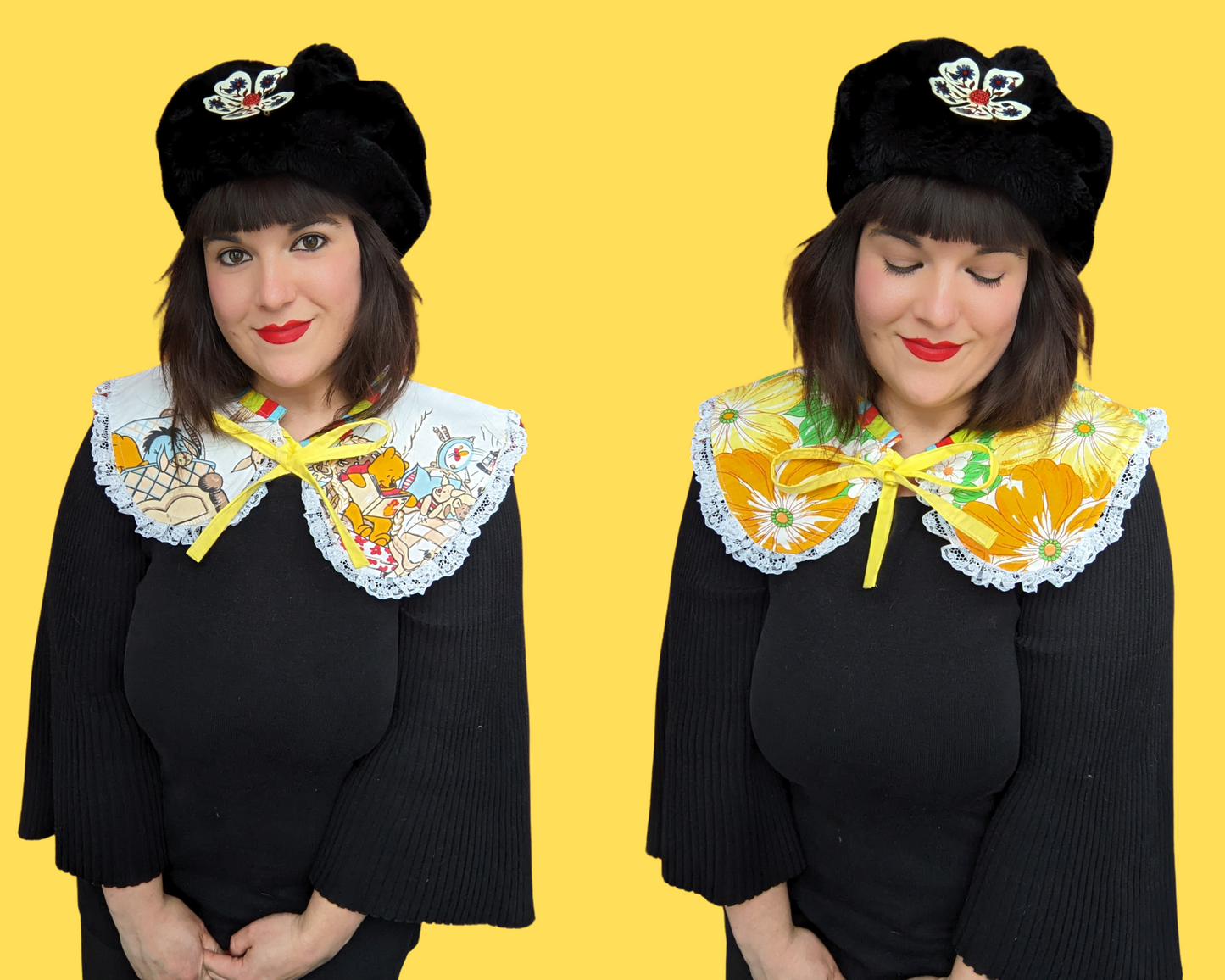 Collier pèlerin réversible Disney Winnie l'ourson fait main, recyclé et avec volant