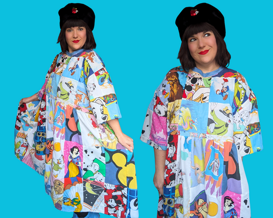 Robe t-shirt patchwork Walt Disney faite main et recyclée, taille 2XL