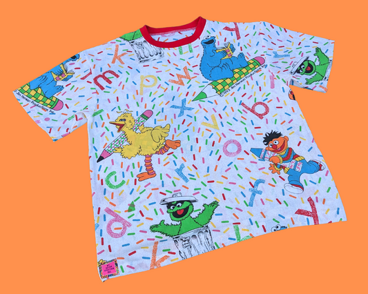 Handmade, Upcycled Sesame Street Bedsheet T-Shirt Oversized XS - Fits Like A Size M