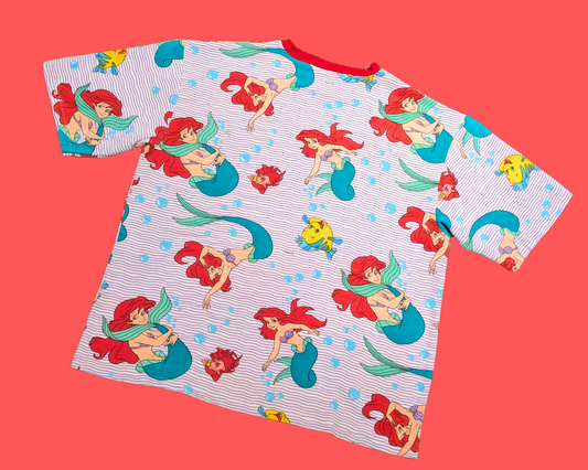 Made-To- Order Handmade, Upcycled Little Mermaid Flannel Bedsheet T-Shirt Size Oversized S-M or 2XL