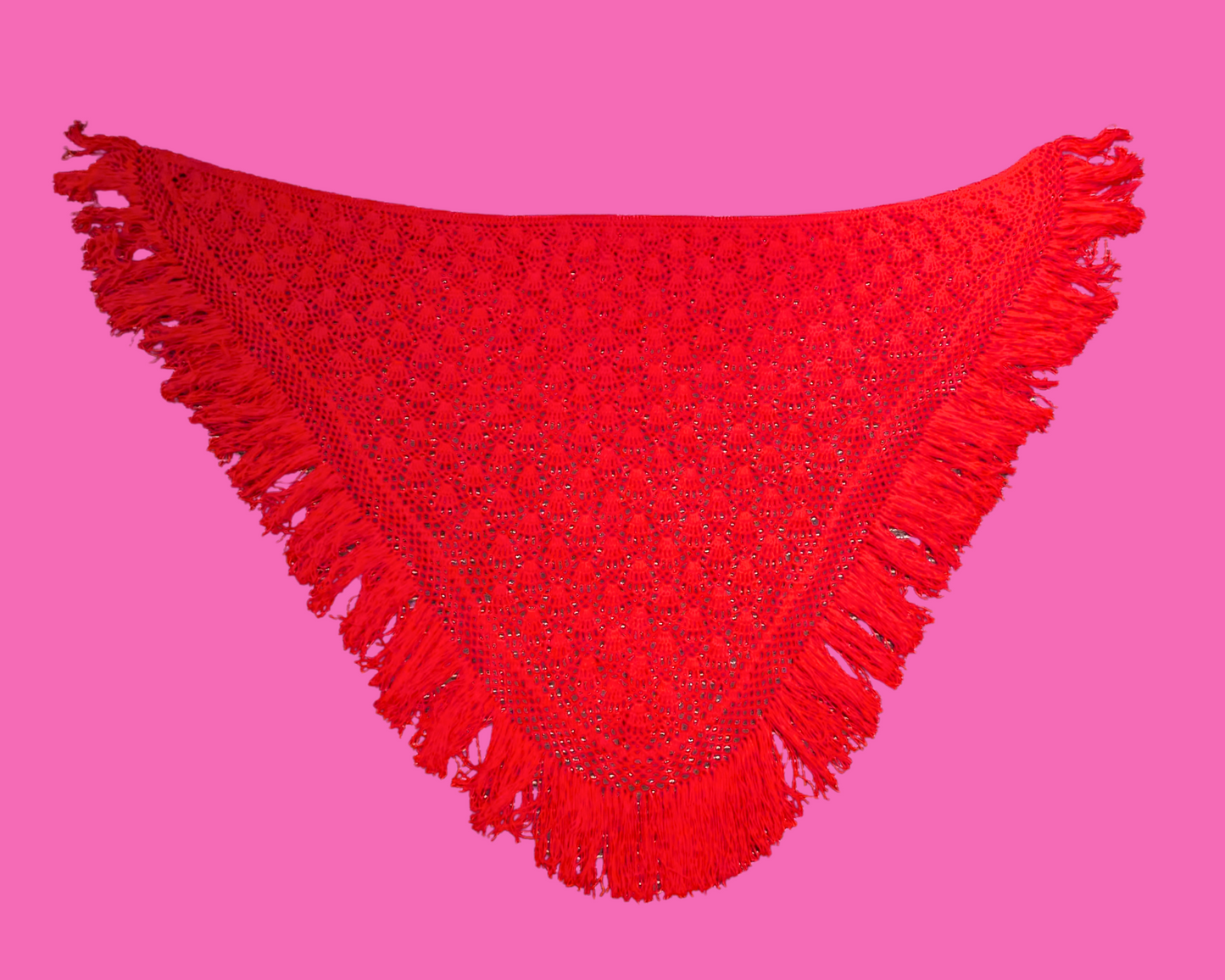 Châle vintage en laine rouge au crochet des années 1970