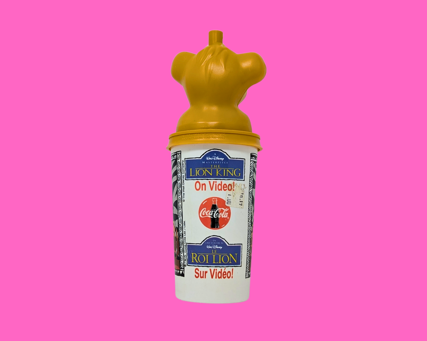 Bouteille en plastique officielle Walt Disney Le Roi Lion, Simba, sans paille, vintage des années 1990