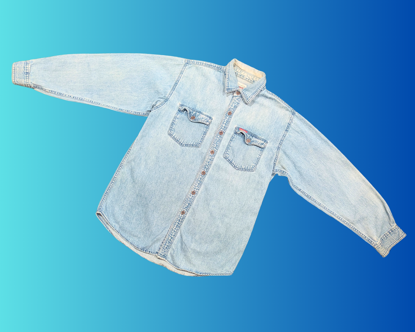 Handmade, Upcycled Alice in Wonderland Denim Shirt Size M-L