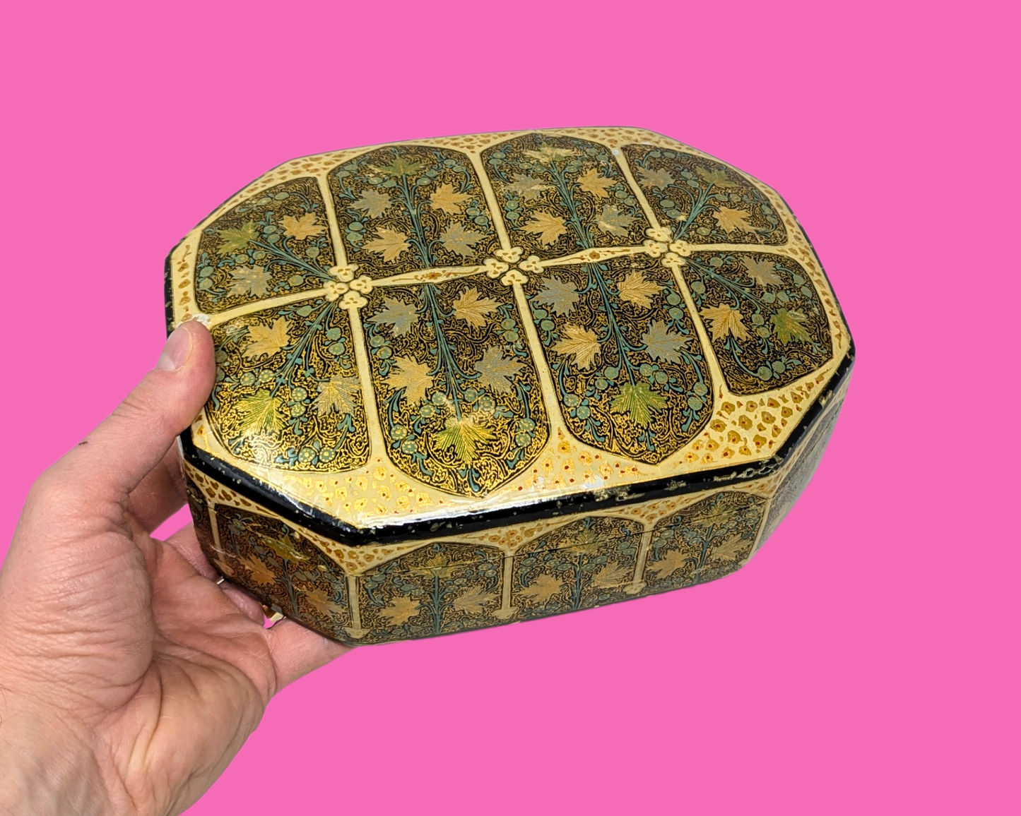 Vintage Wooden Box Decorated in Kashmir India