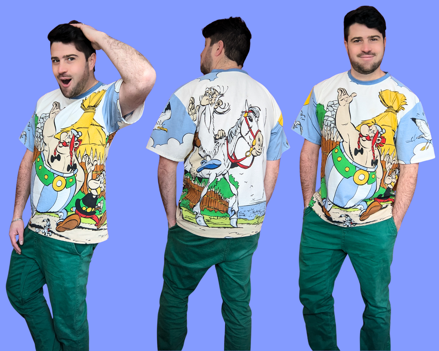 Handmade, Upcycled Vintage 1999 RARE Astérix & Obélix Bedsheet T-Shirt Size M
