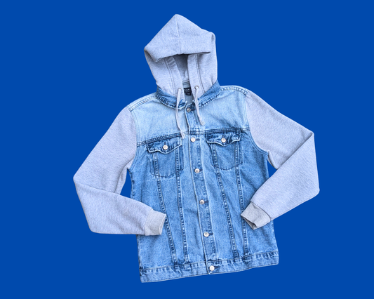 Handmade, Upcycled Eminem Denim Jacket with Hoodie Size S