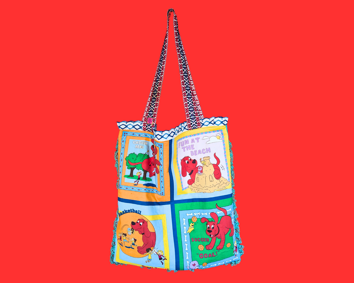 Handmade, Upcycled Vintage Clifford The Big Red Dog Pillowcases Tote Bag