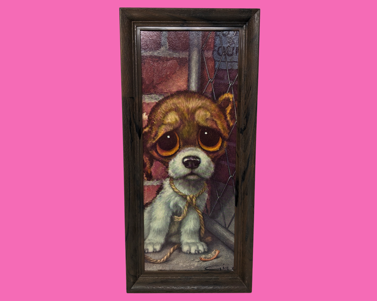 Ensemble de deux cadres en plastique vintage des années 1960, peintures de chats et de chiens sur impressions, fabriqué aux États-Unis