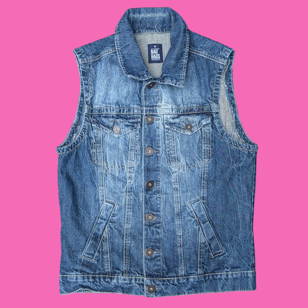 The Wolf Man Upcycled T-Shirt Denim Jacket Size M