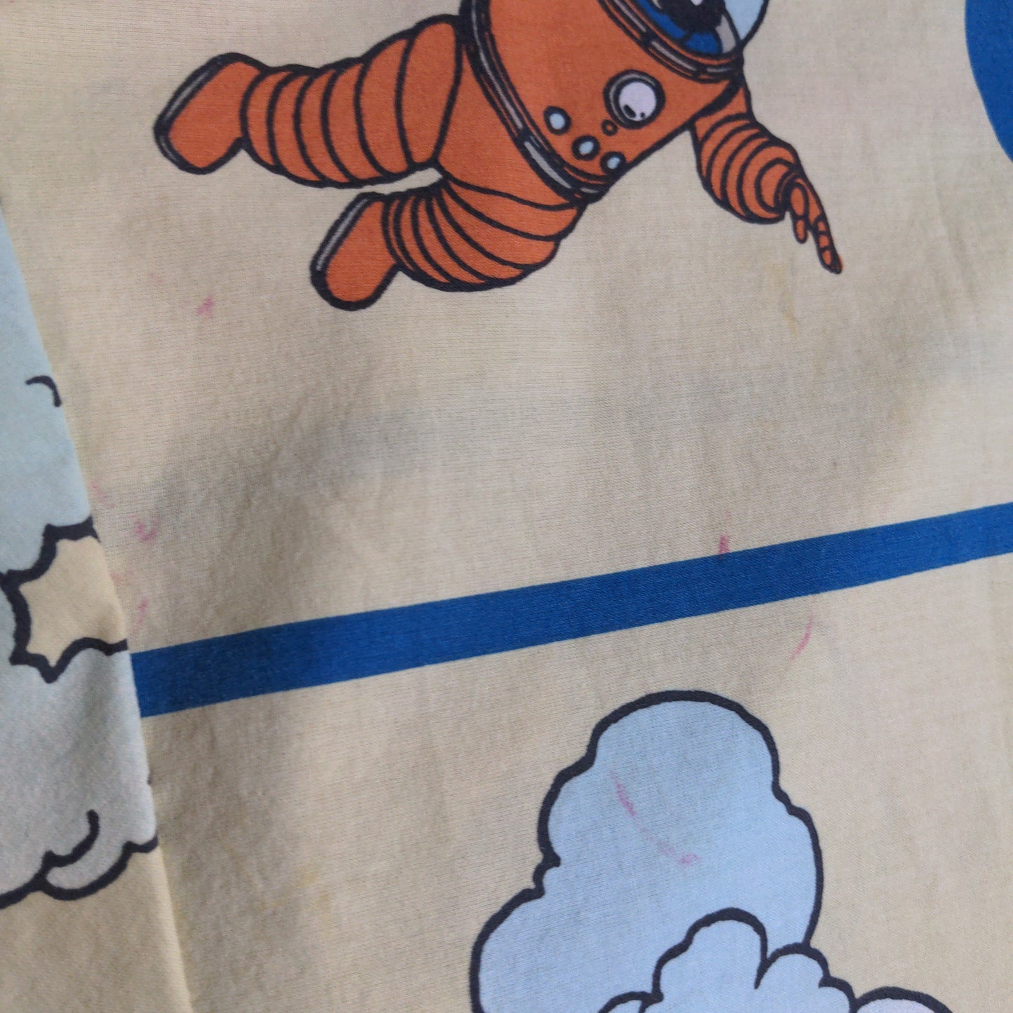 T-shirt drap de lit Tintin fait main et recyclé, taille XL