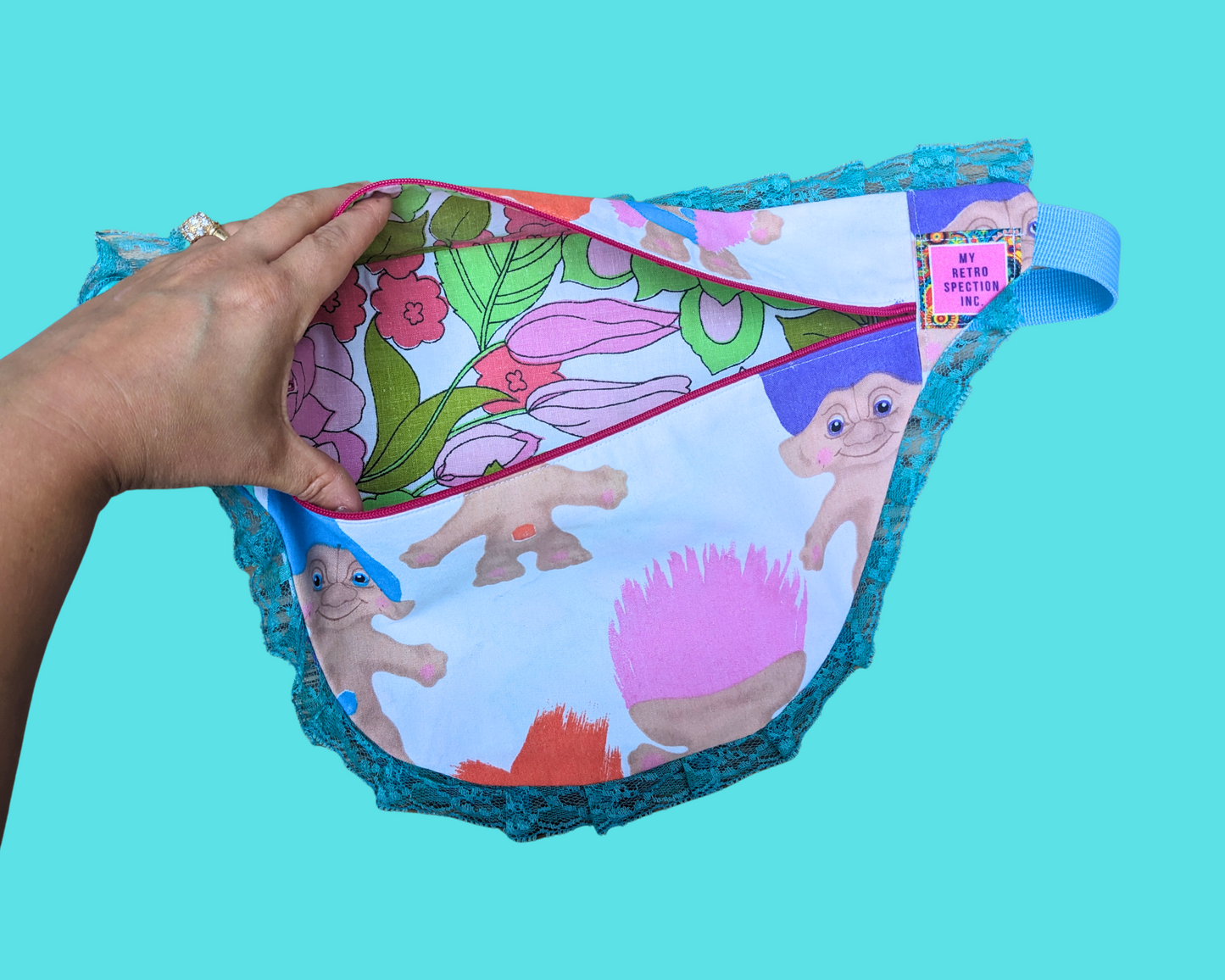 Sac fourre-tout en tissu Vintage Groovy Flower Power recyclé et fait à la main