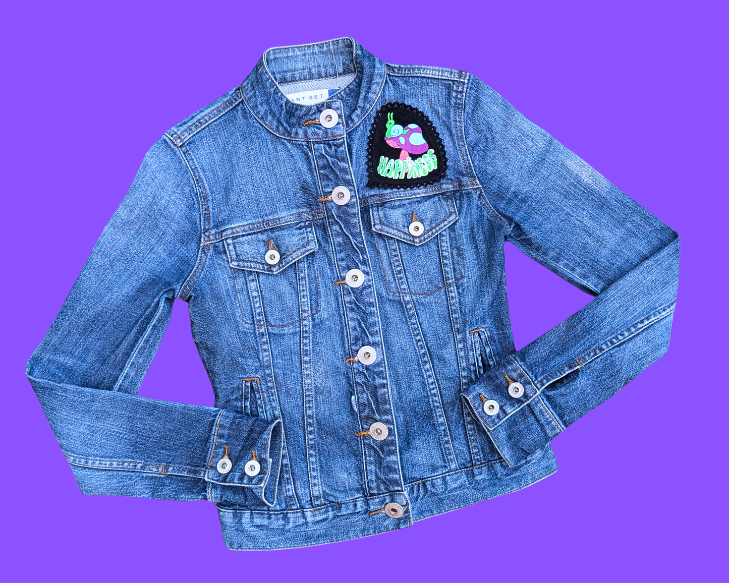 Handmade, Upcycled Growth & Happiness Denim Jacket Size XS