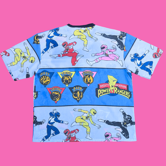 Handmade, Upcycled Power Rangers Bedsheet T-Shirt Oversized L-XL, Fitted 2XL