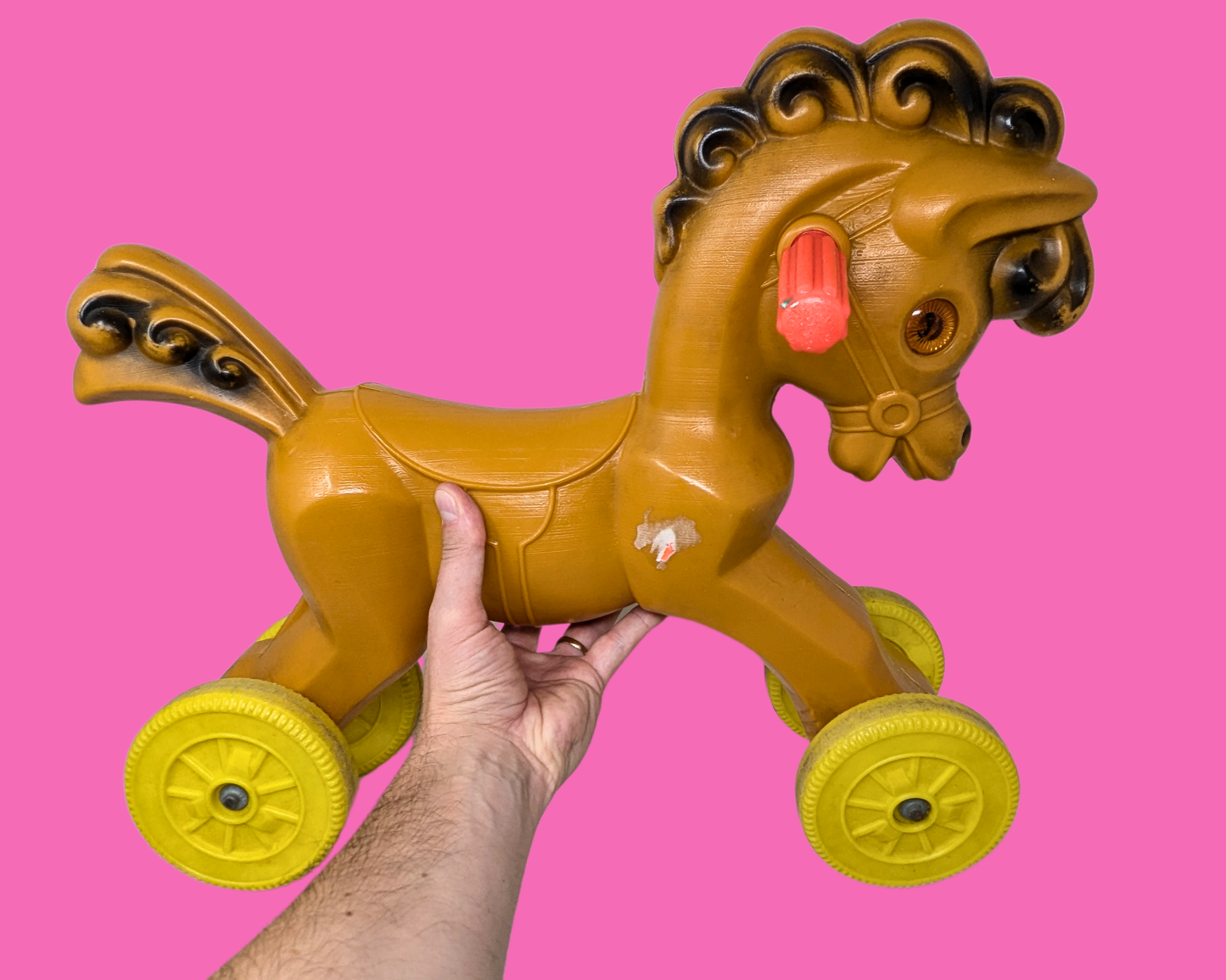 Vintage 1950's Plastic Horse on Wheels For Kids
