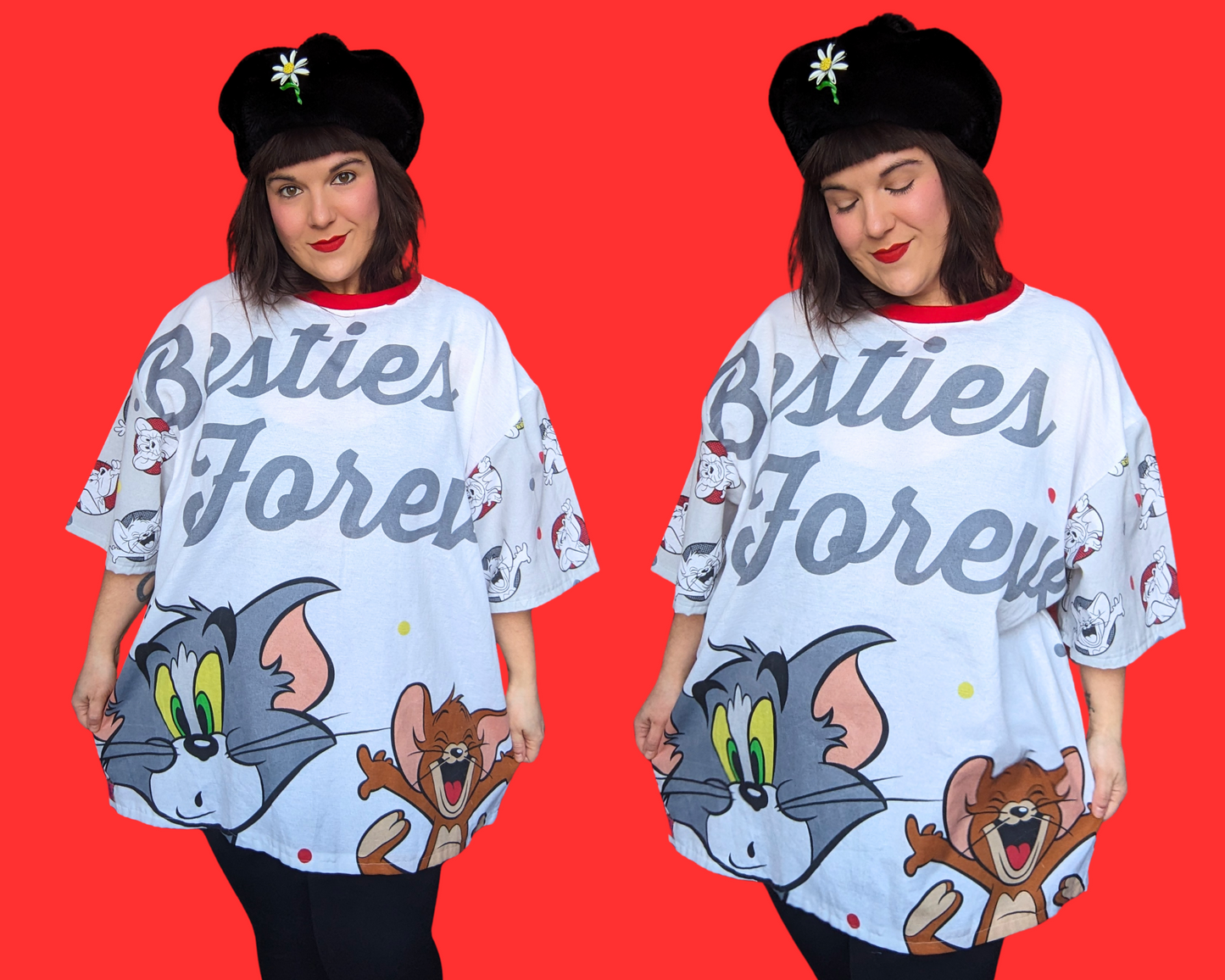 Handmade, Upcycled Vintage 1990's Tom and Jerry Bedsheet T-Shirt Oversized XL