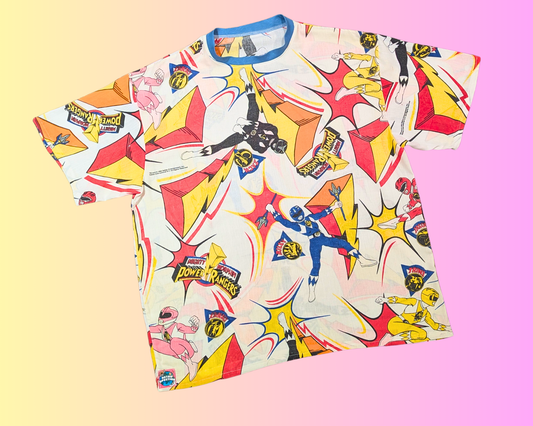 Handmade, Upcycled Vintage 1990's Power Rangers Bedsheet T-Shirt Oversized XL