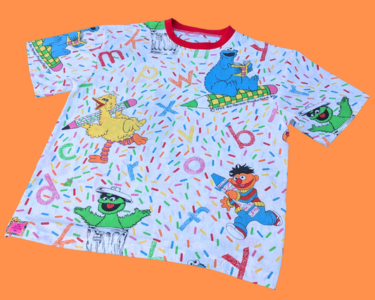 Handmade, Upcycled Sesame Street Bedsheet T-Shirt Oversized XS - Fits Like A Size M