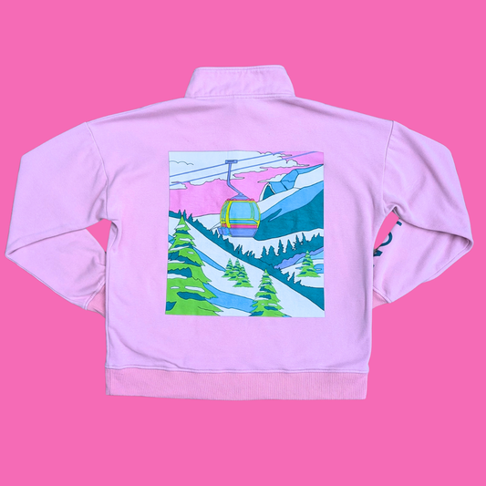 Skiing Illustration Pink Sweater Size L for Women