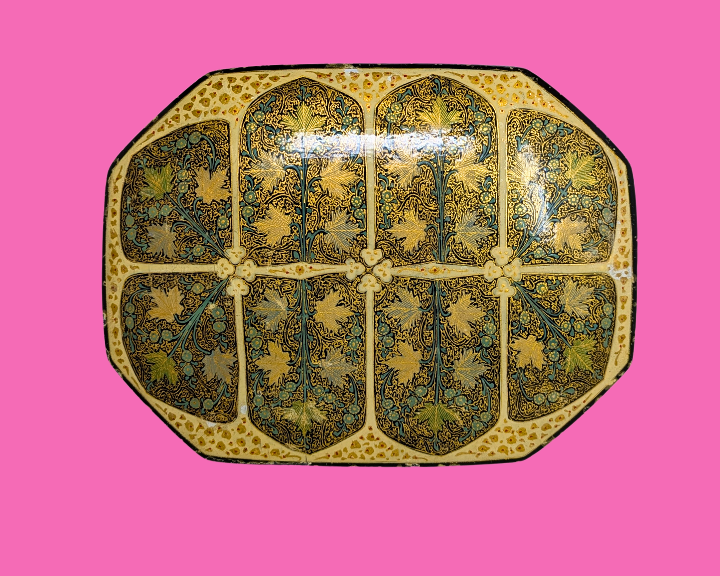 Vintage Wooden Box Decorated in Kashmir India