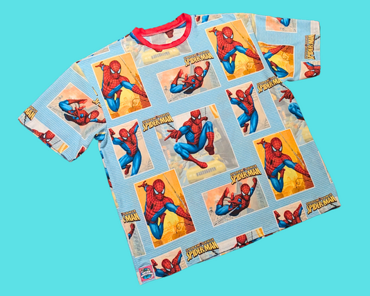 Handmade, Upcycled Spider-Man Bedsheet T-Shirt Oversized XL