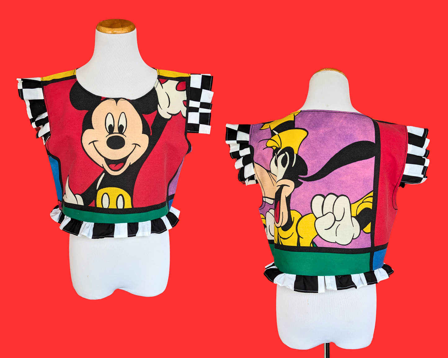 Handmade, Upcycled Disney Mickey and Goofy Pillowcase Crop Top Size M