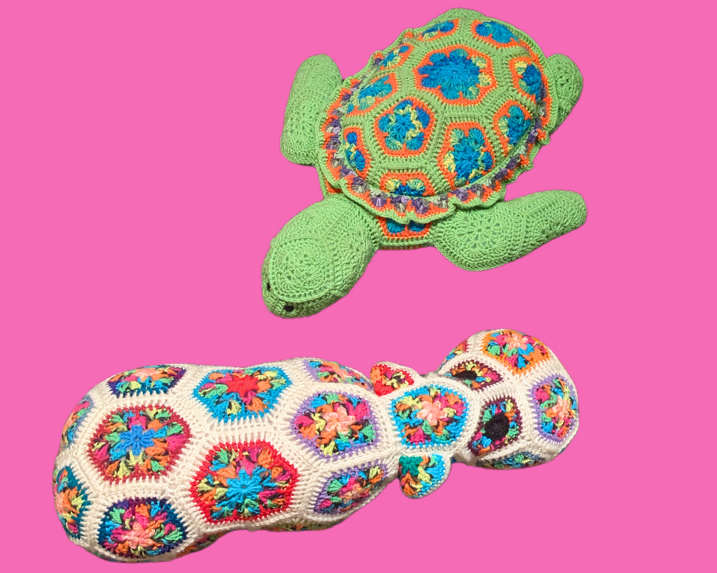 Ensemble de deux peluches vintage des années 1980, fabriquées à la main et crochetées