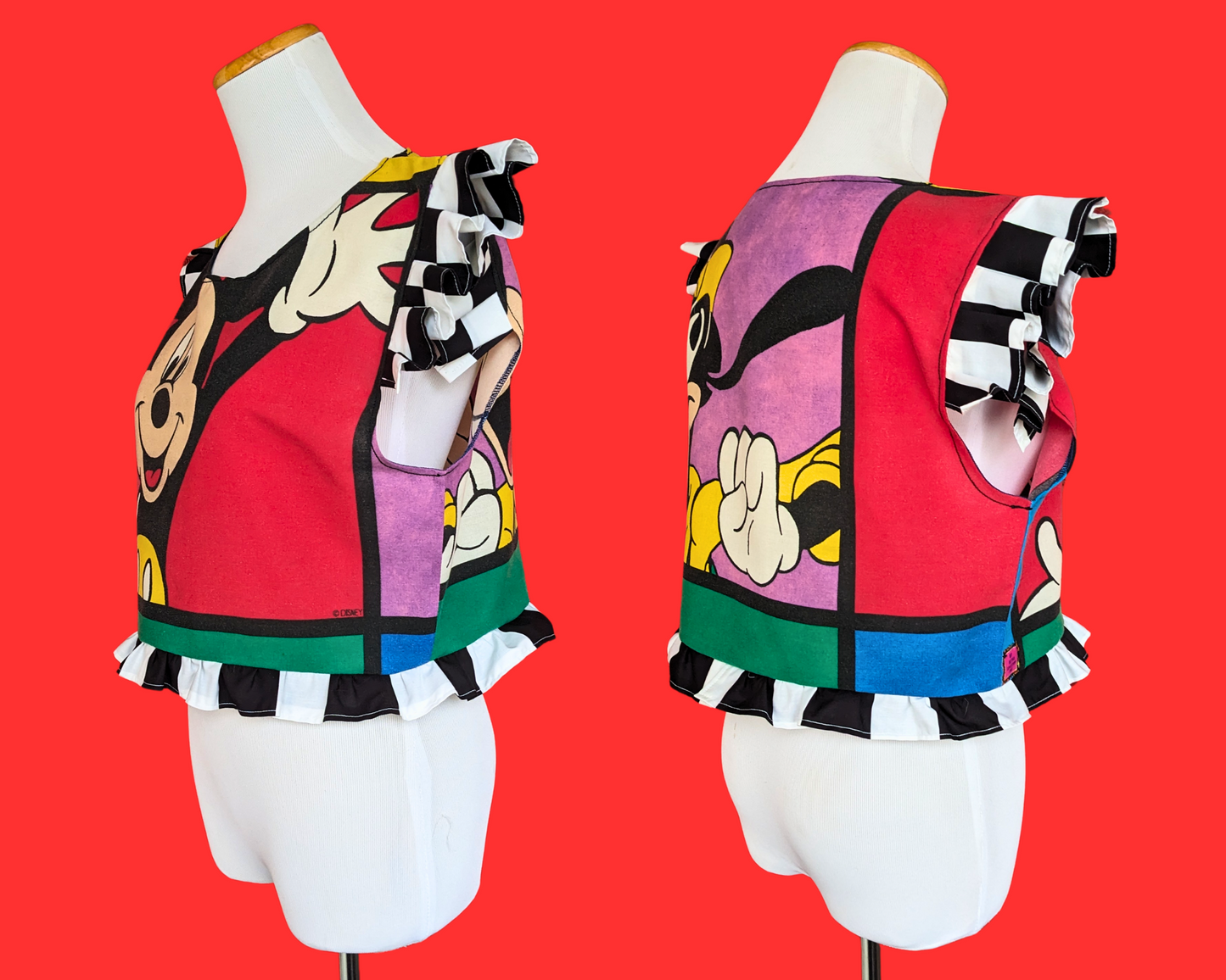 Handmade, Upcycled Disney Mickey and Goofy Pillowcase Crop Top Size M