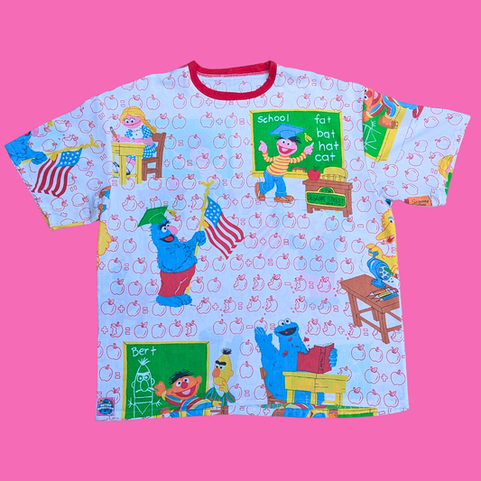 Handmade, Upcycled Sesame Street Bedsheet T-Shirt Oversized L-XL, Fitted 2XL