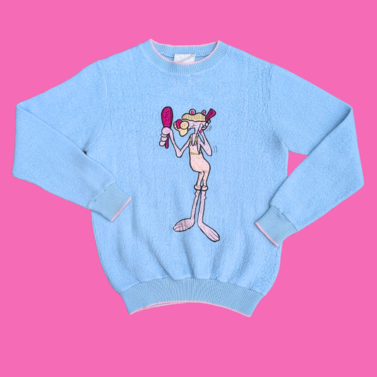 Vintage 1980's Pink Panther Blue Sweater Size S
