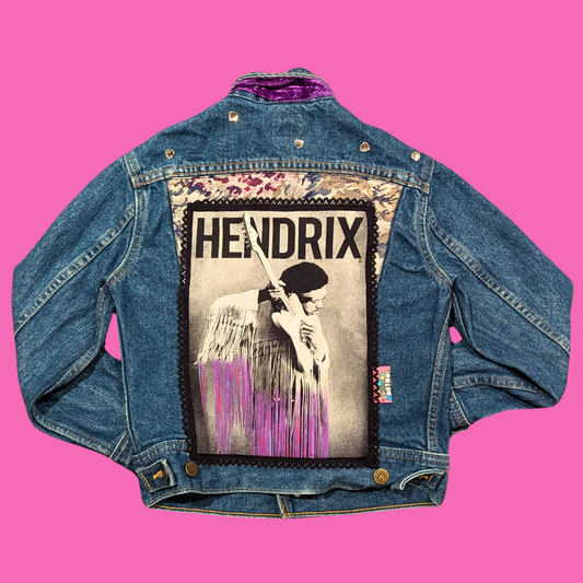 Jimi Hendrix Upcycled Denim Jacket Size XS